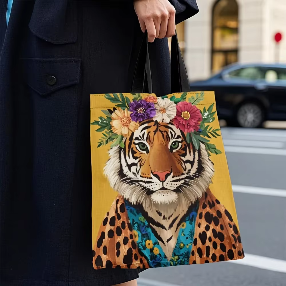 Sac fourre-tout élégant imprimé tigre et léopard