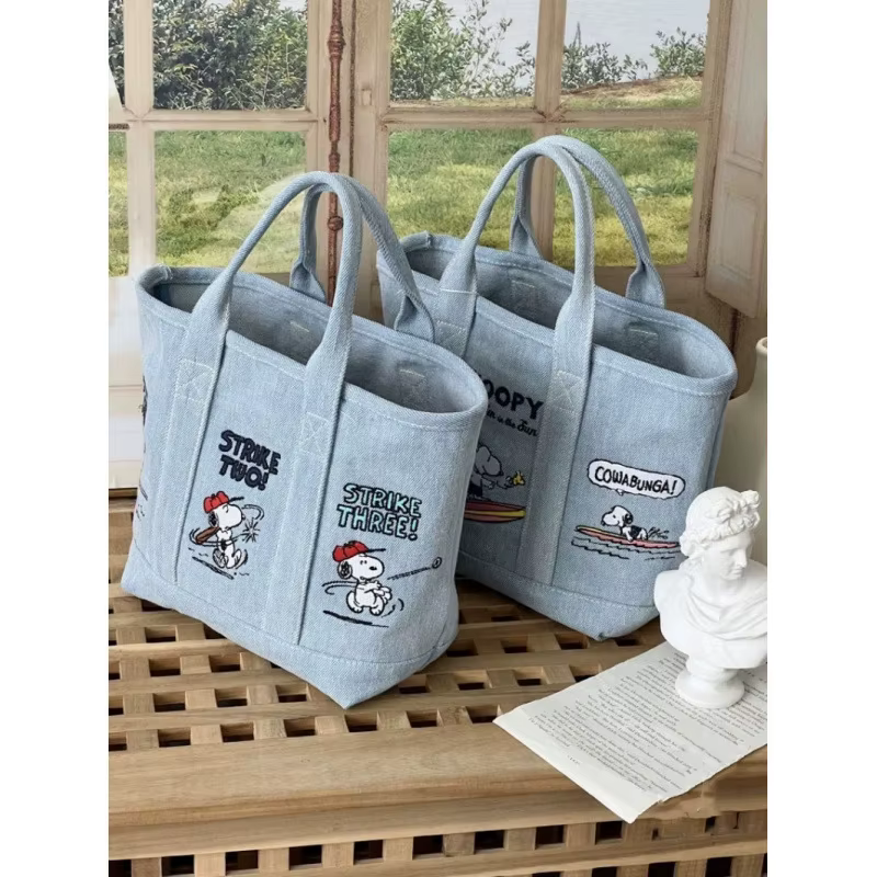 Nouveau Sac en Toile Brodé Kawaii Snoopy 2026 – Série Cartoon Portable pour Étudiants, Sac à Bento, Sac de Bureau et de Transport Quotidien