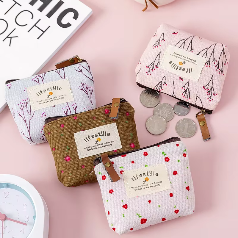 Mode Kawaii porte-monnaie toile Mini pochette florale sac à main femmes filles enfants pas cher