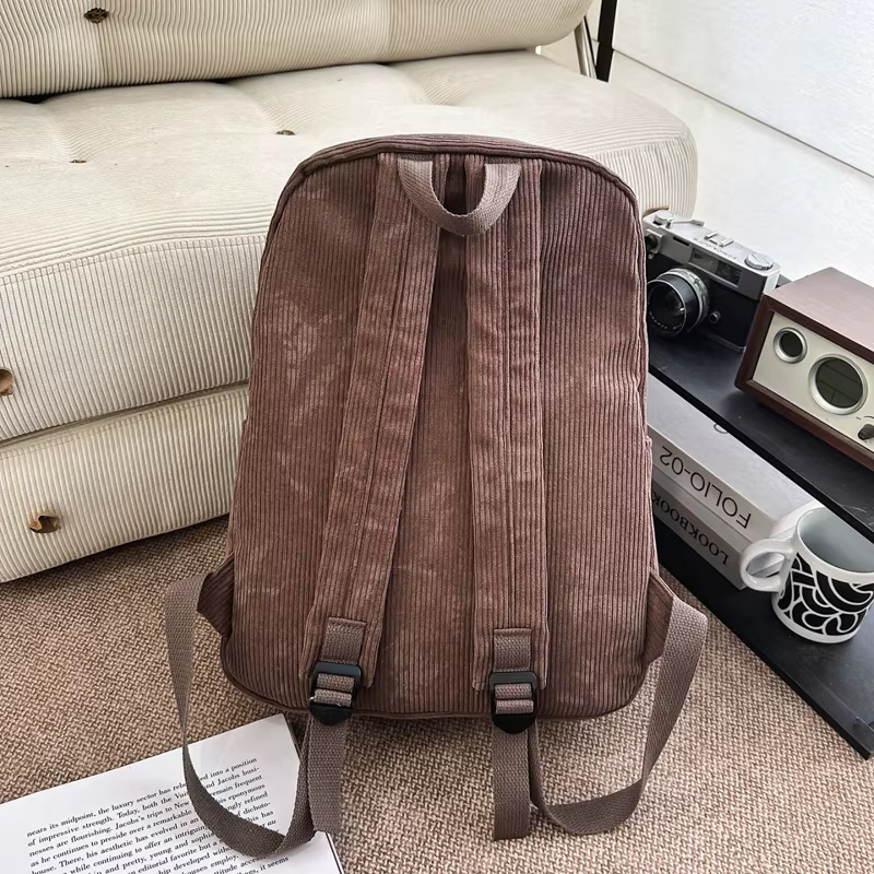 Nouveau Sac à Dos Vintage en Velours Côtelé Vert pour Garçons et Filles