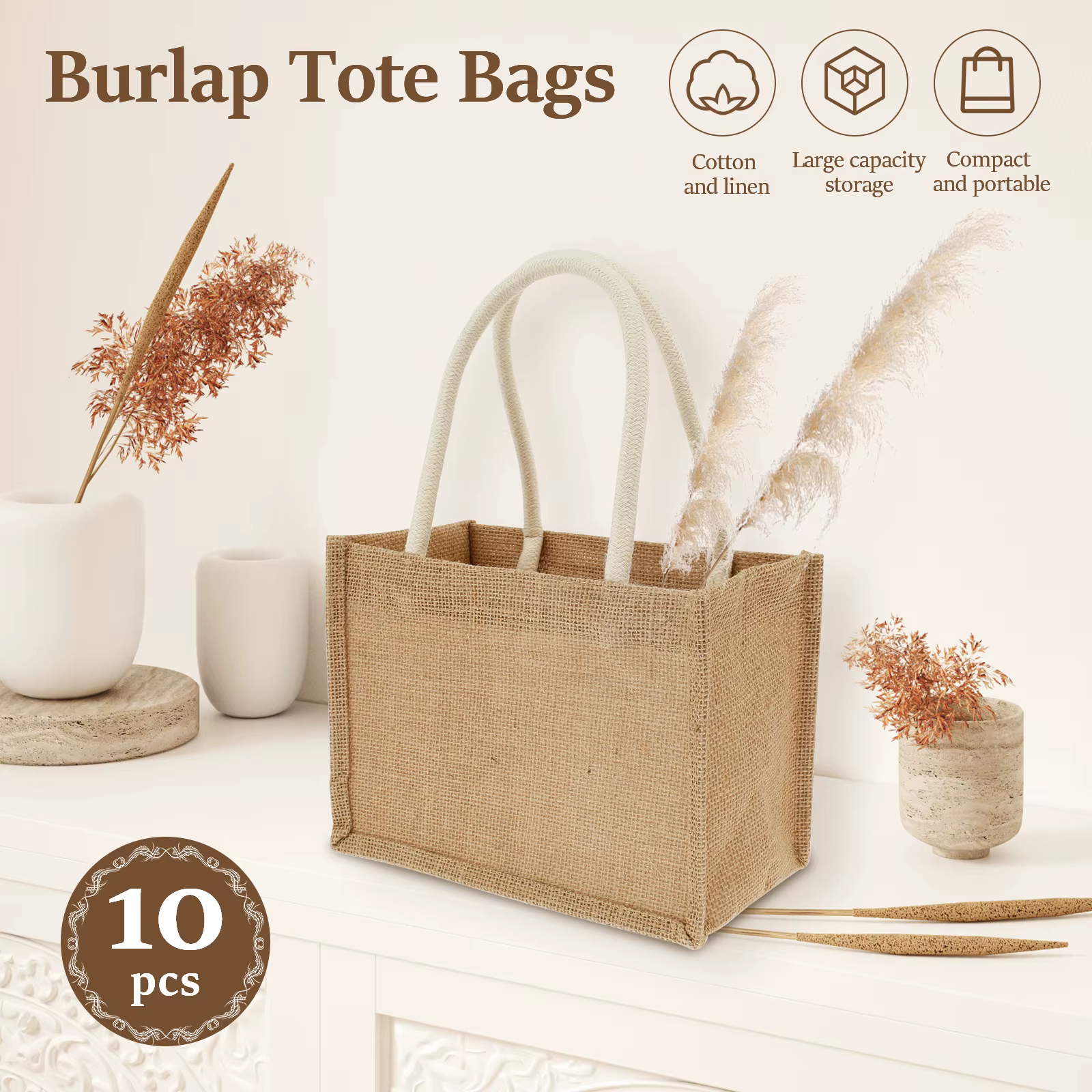 4-12 pièces toile de Jute fourre-tout sac à provisions Portable femmes