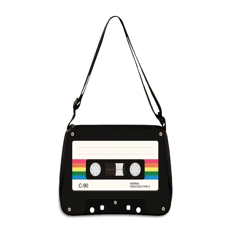 Sac à bandoulière en polyester avec ruban à cassette