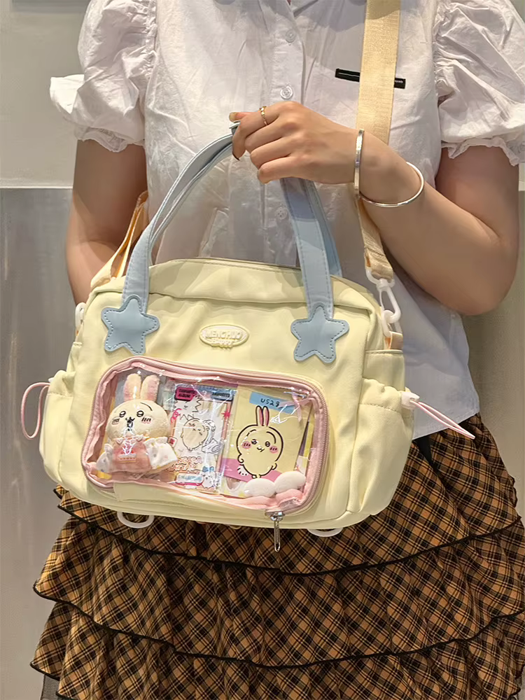 JIAERDI Harajuku jaune Itabag sacs à bandoulière femmes poignée en Nylon sac de messager décontracté filles Transparent
