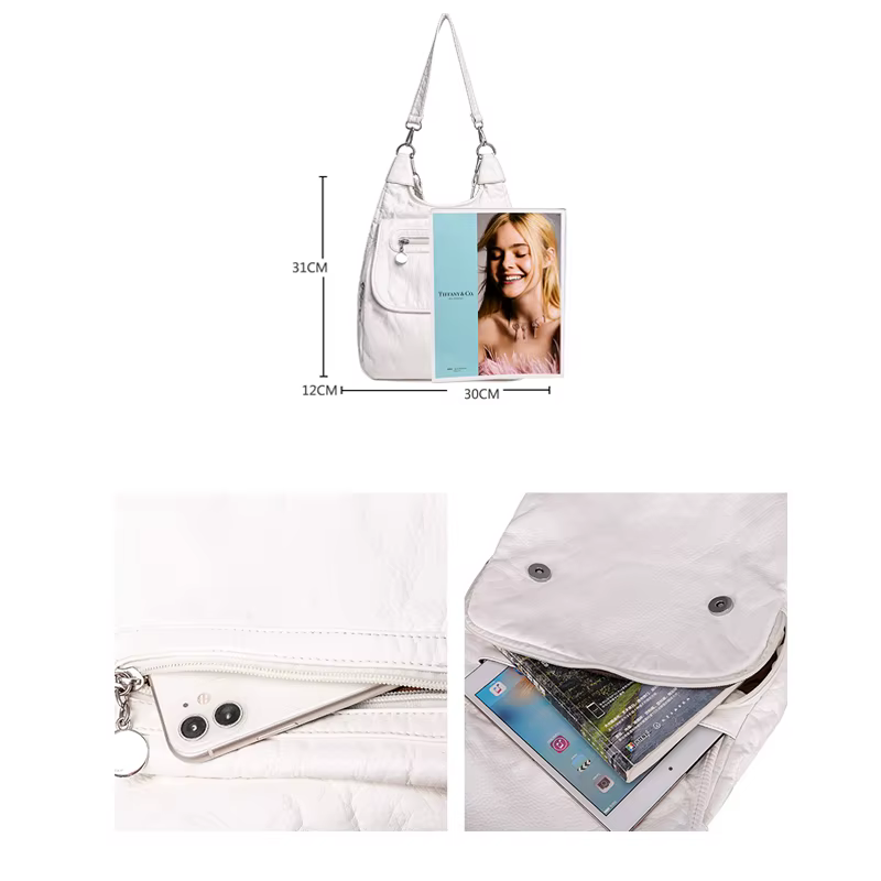 Sacs à dos blancs en cuir PU doux lavé