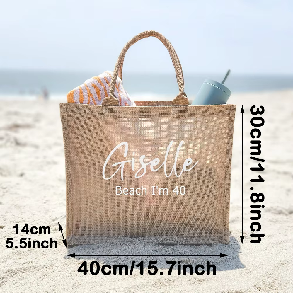 Sac fourre-tout en toile de jute personnalisé avec nom
