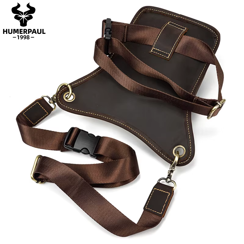 HUMERPAUL Sac de jambe de cuisse en cuir véritable poches multifonctions sac à bandoulière sac de hanche pour homme