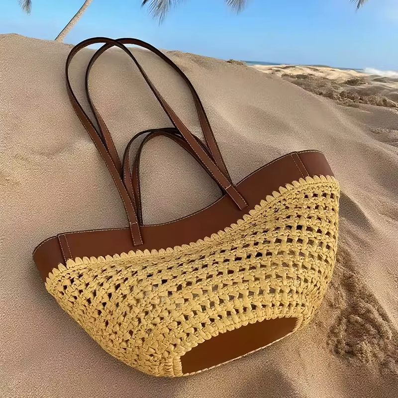 2025 Y2k rétro littéraire mode polyvalent sac fourre-tout décontracté sac à bandoulière grande capacité herbe tissé grand sac sac pour femme