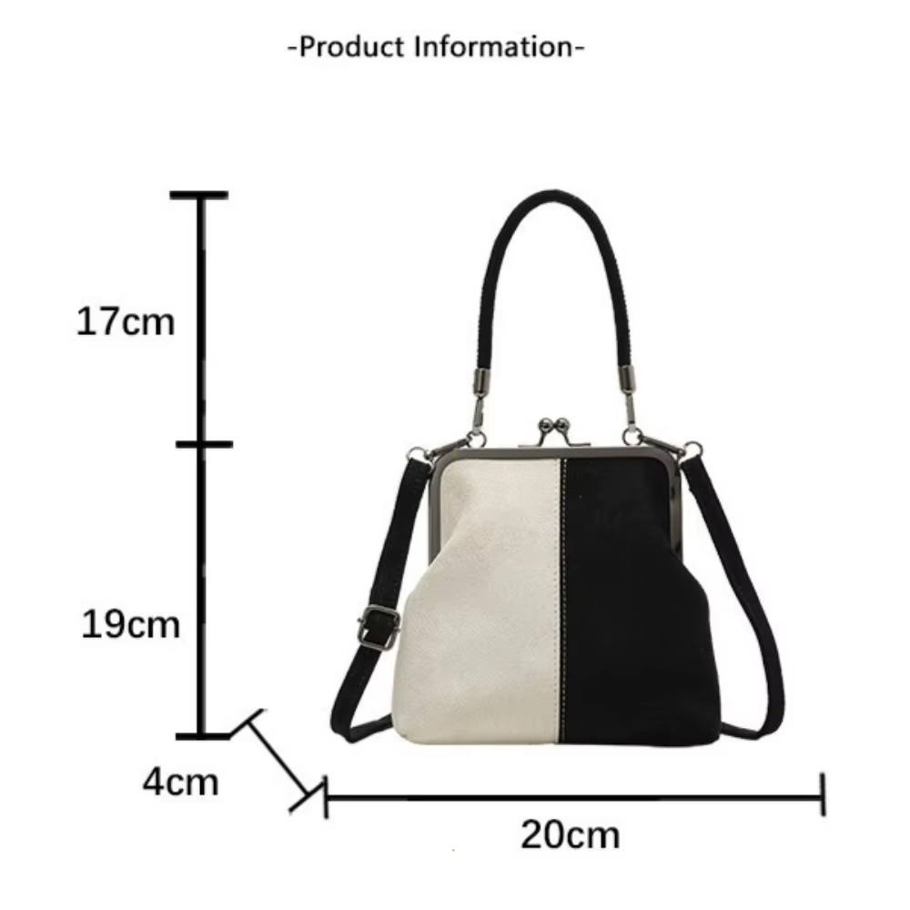 Sac à main rétro grande capacité en cuir PU givré avec fermoir Kiss Lock