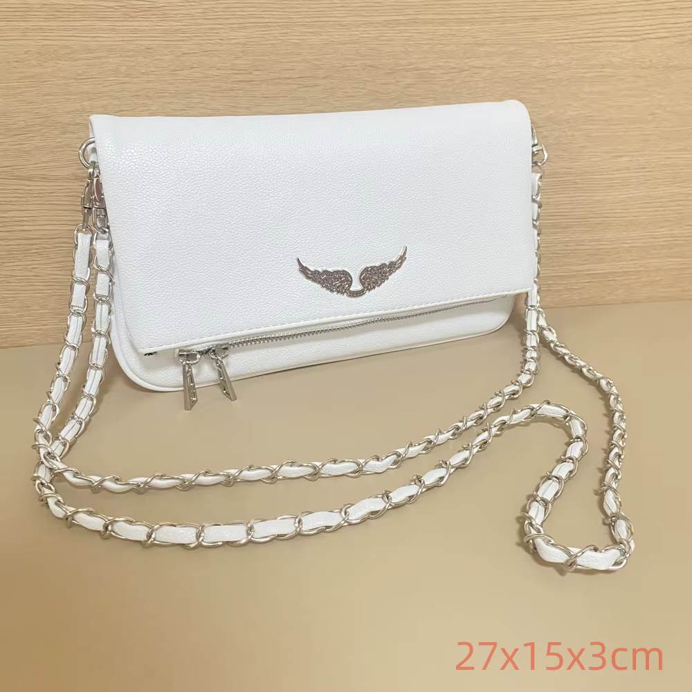 ZADIG & VOLTAIRE Sac à bandoulière en cuir PU noir pour femme, sac à chaîne avec décor d'ailes en strass, pochette vintage, sac à main