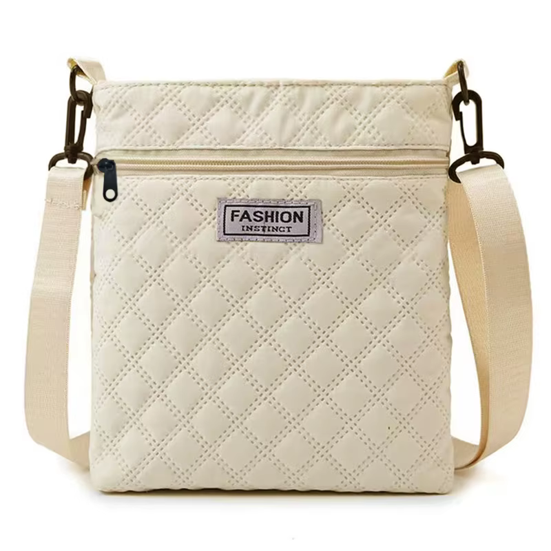 Sac bandoulière matelassé beige pour femme avec motif losanges