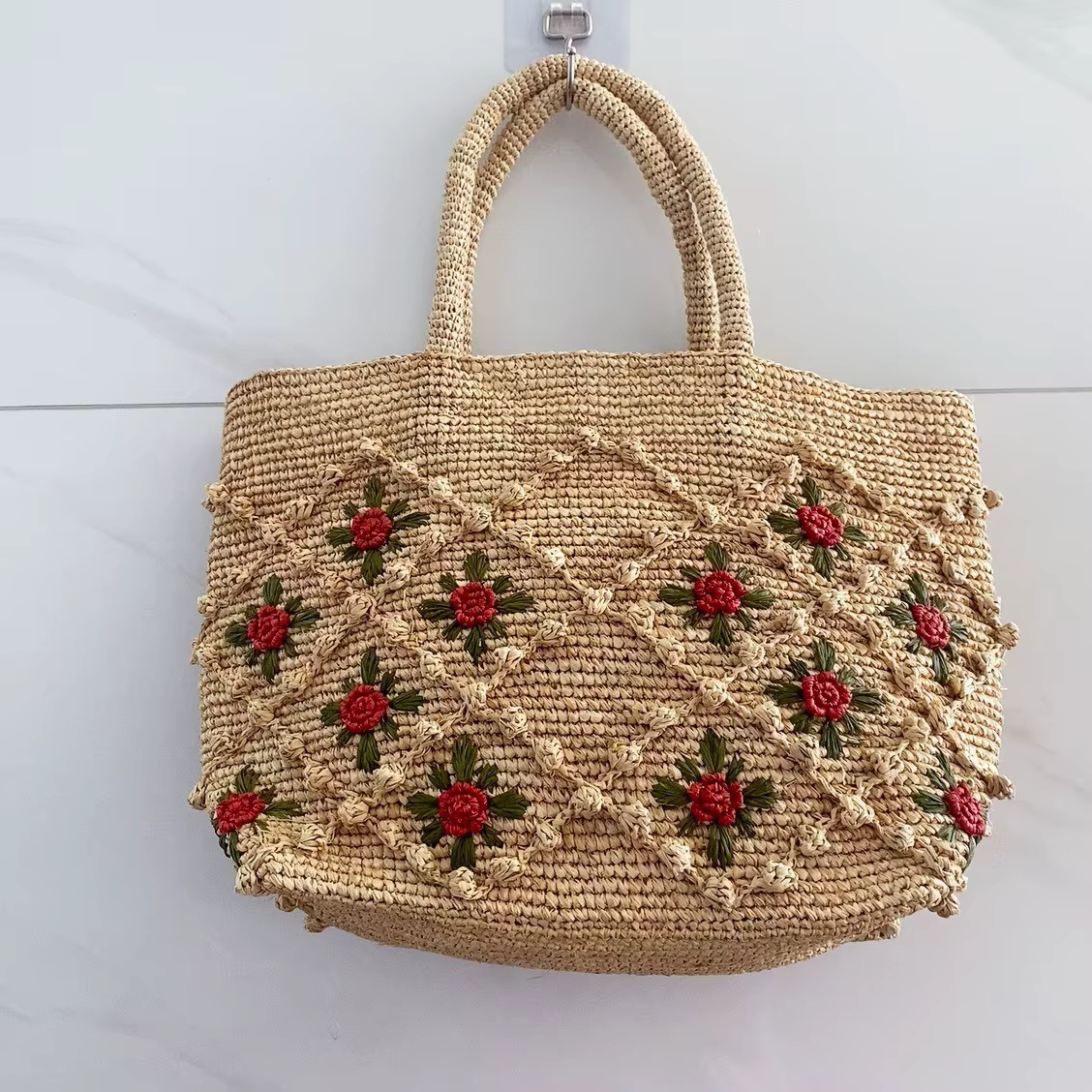 Sac à main bohème en paille à fleurs