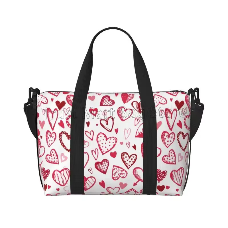 Sac polochon de voyage à motif coeurs d'amour pour femmes