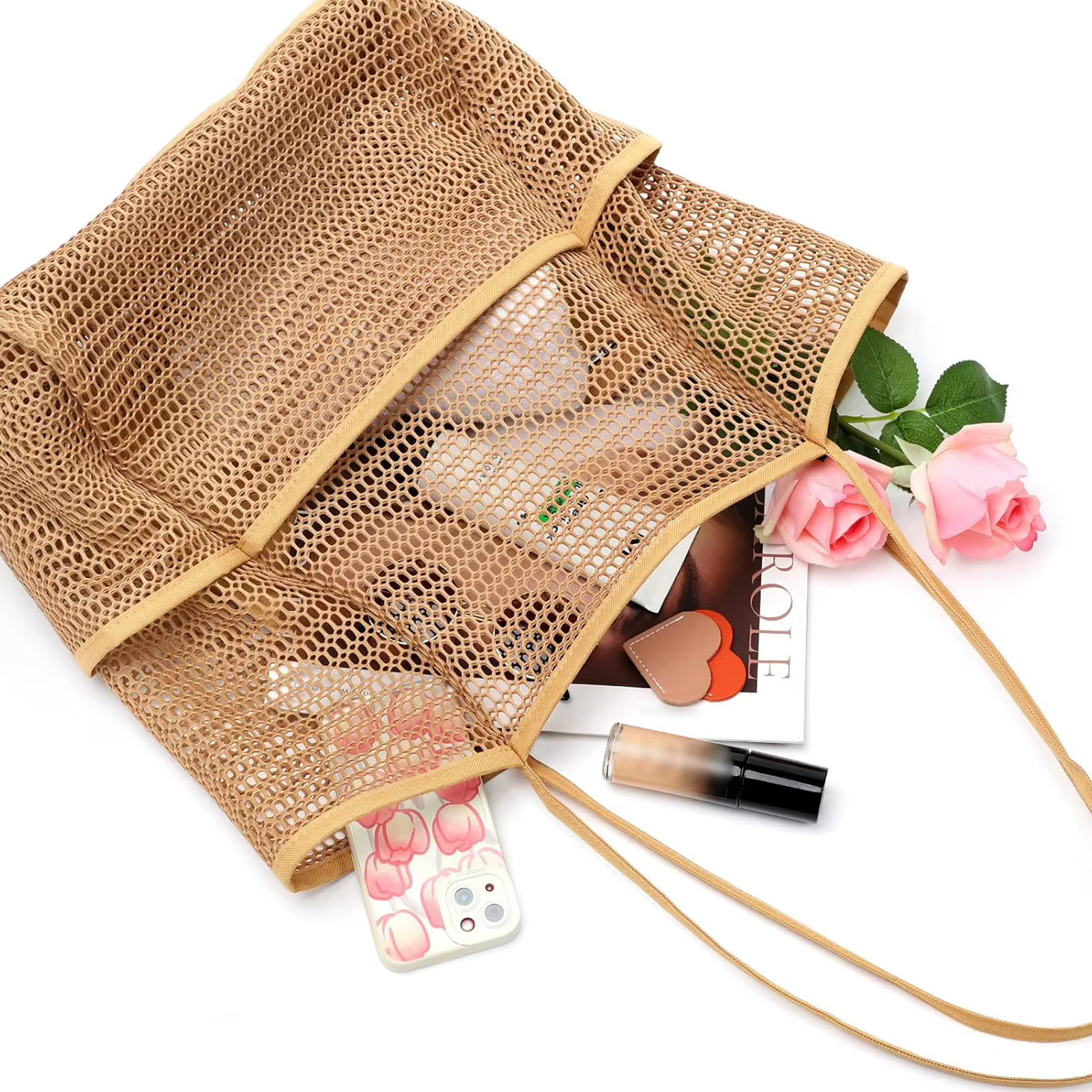 Grand sac de plage en maille pour femme