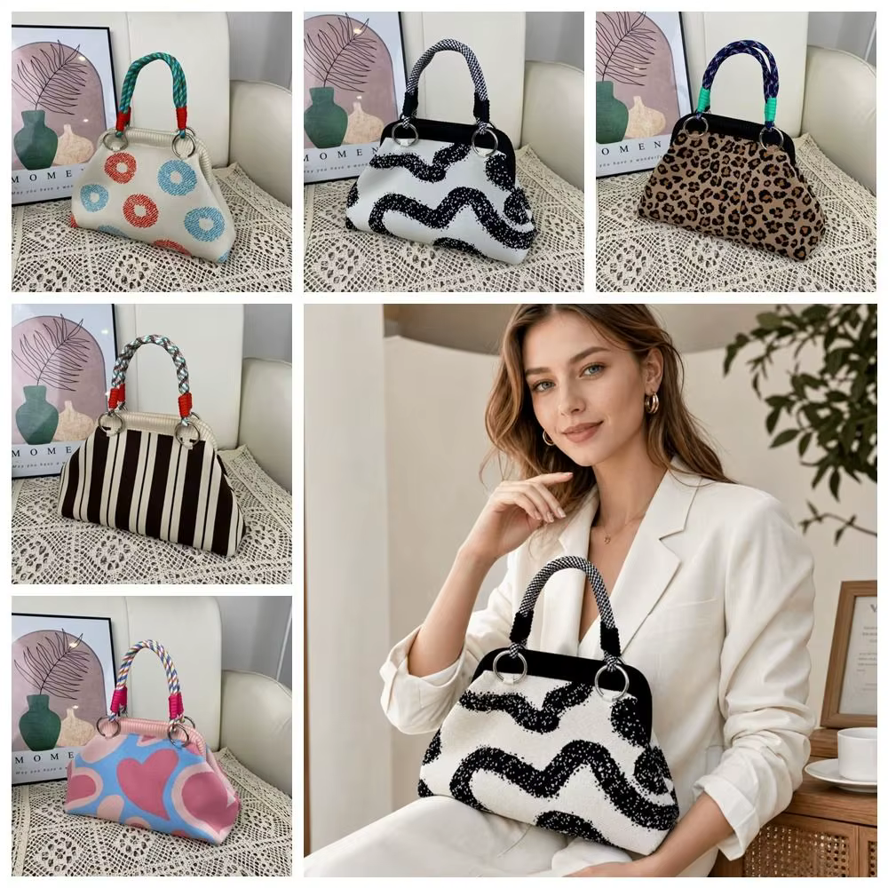 Sac à main à poignée tissée imprimé coloré en tissu tricoté