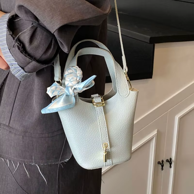 Sac seau élégant haut de gamme à motif litchi