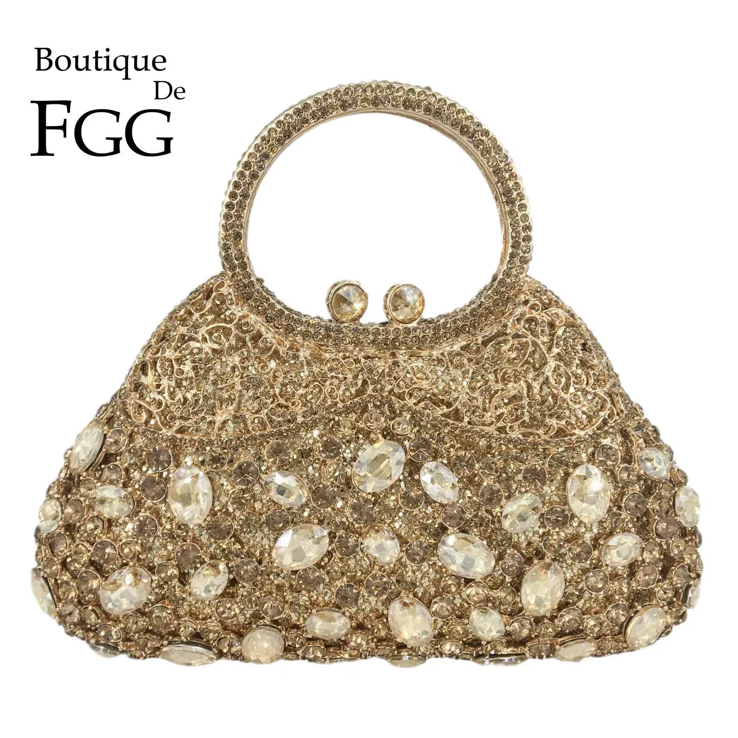 Boutique De FGG femmes sacs à main De soirée dorés poignée supérieure pochettes en cristal fourre-tout en métal