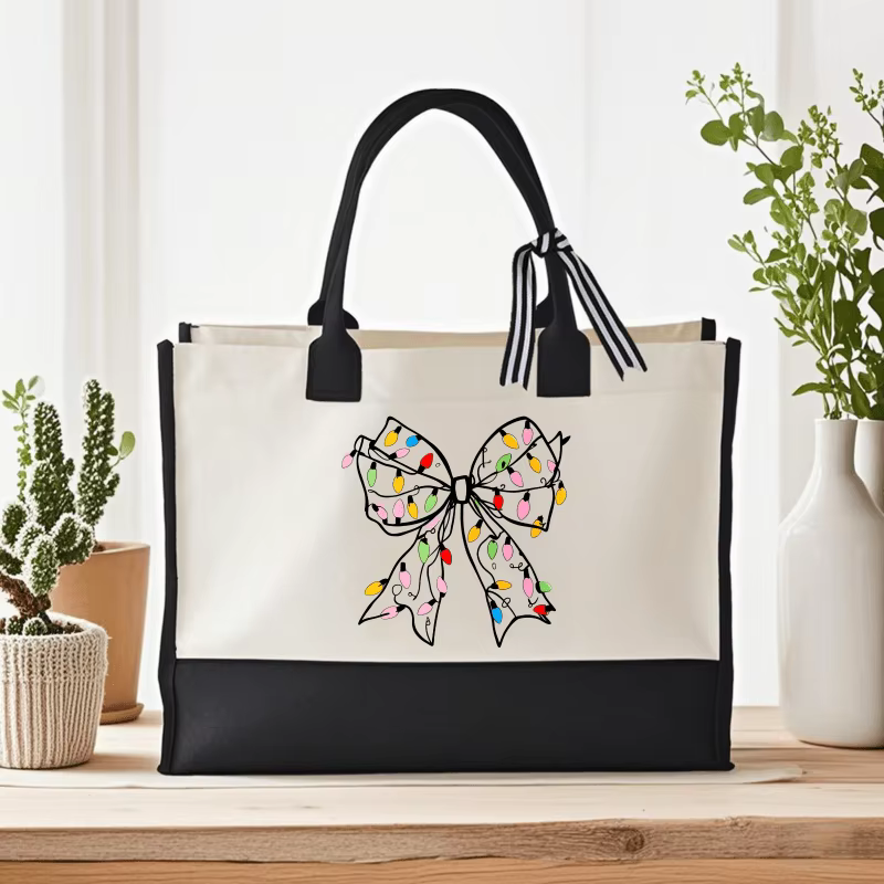 Sac à main en toile blanche avec imprimé nœud coloré