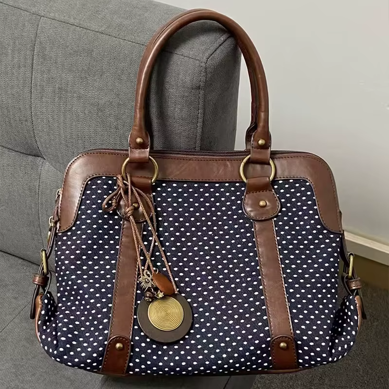 Sac fourre-tout vintage à pois pour femme