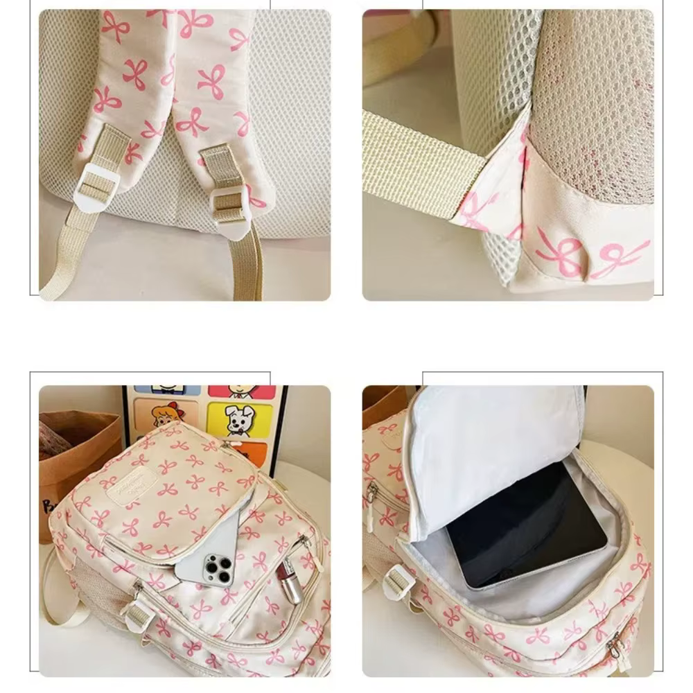 3 pièces/ensemble mignon grande capacité arc sac à dos nœud imprimé Nylon sac d'école sangle réglable voyage sac à dos