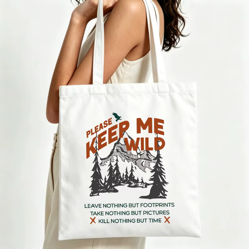 Sac fourre-tout en toile avec motif naturel et slogan imprimé