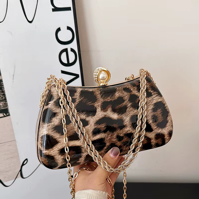 Pochette à chaîne mode soirée sac à main téléphone sac dame marron léopard impression sac