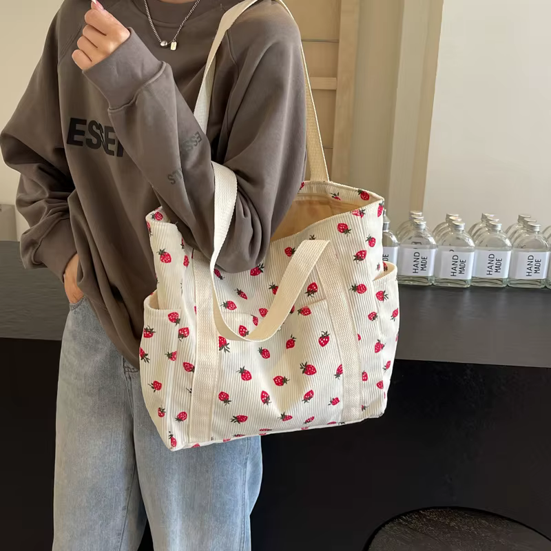 Sac fourre-tout en velours côtelé pour loisirs
