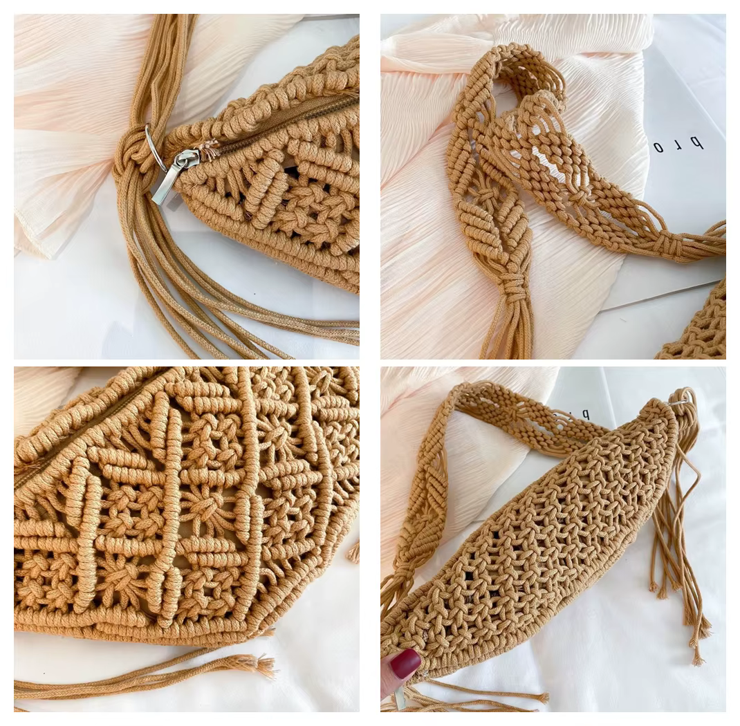 Sac de plage bohème tissé à la main avec pompons, crochet en coton évidé, fourre-tout de voyage, sacs à main de style ethnique, sac sous les bras, été