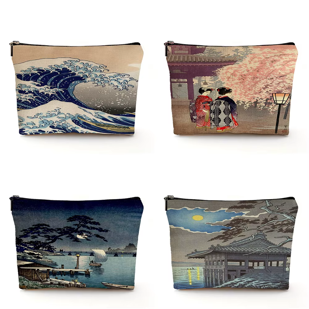 Paysage de Tokyo japon Art sac cosmétique Double impression fille sacs de maquillage mariage dame sac à main femmes portefeuille enfants pochette de rangement