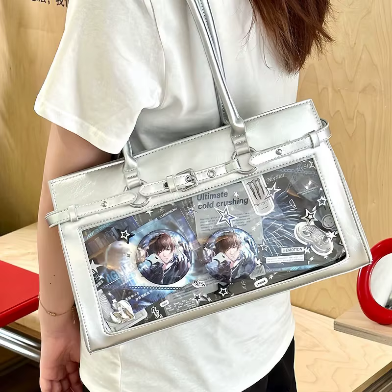 Sqaure Transparent épaule Ita Sac sous les bras Sac Femme amour coeur pendentifs sacs