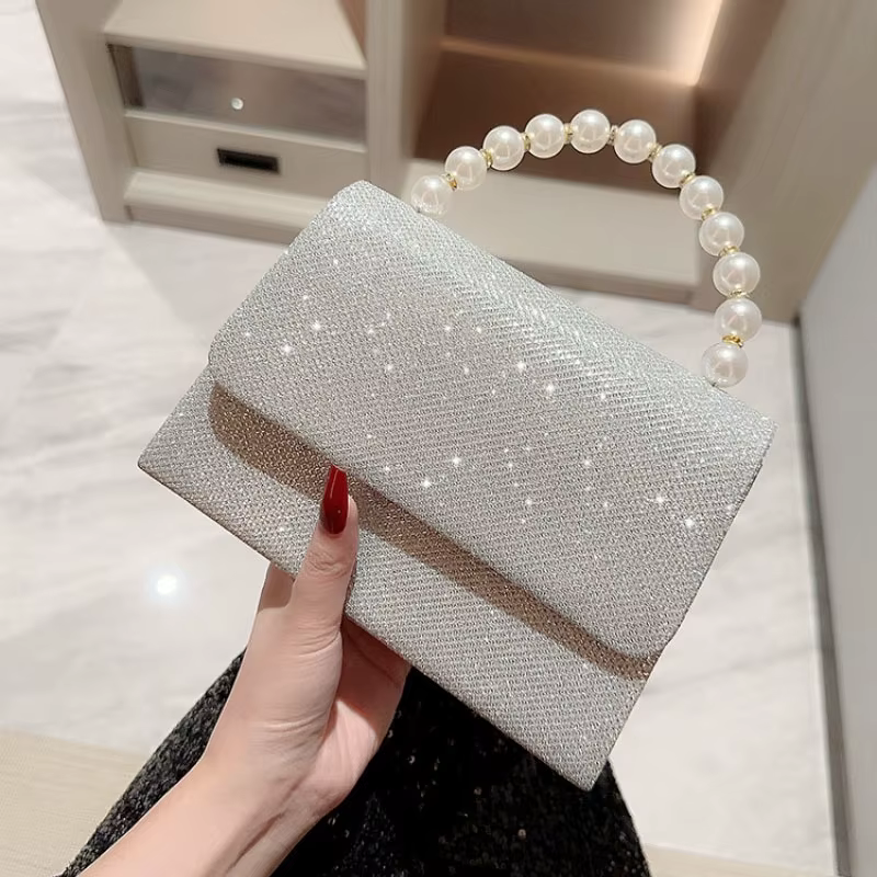 Perle chaîne sacs à bandoulière luxe sac à main or brillant soie sac de soirée femmes élégant mode Banquet pochette