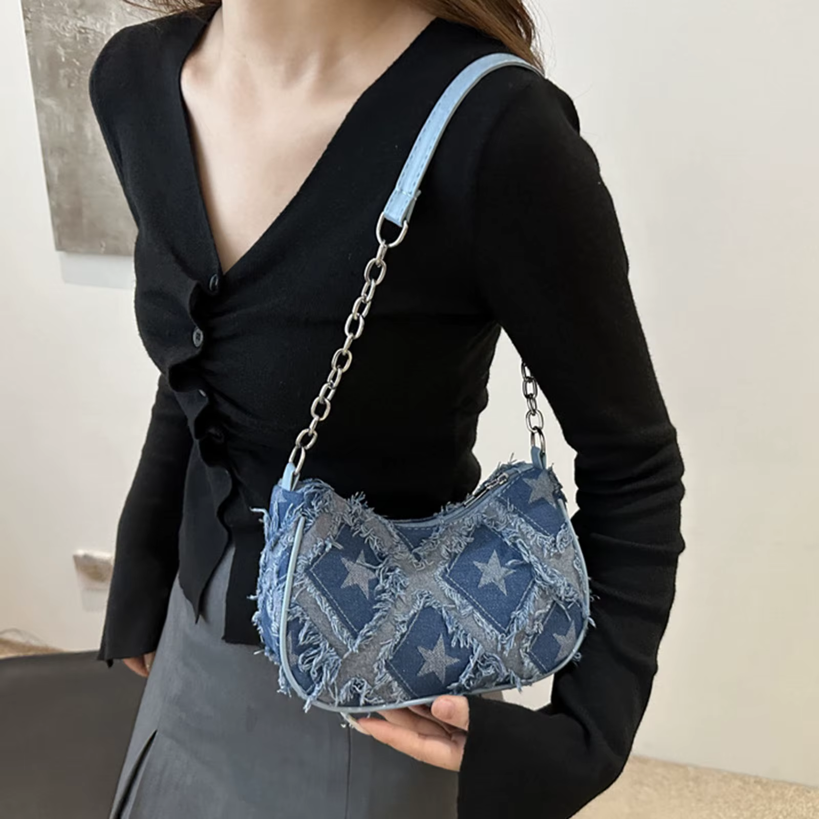 Sac décontracté en Denim délavé rétro pour femmes