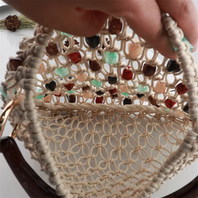 Sac à main rétro tissé à la main avec perles creuses pour femmes