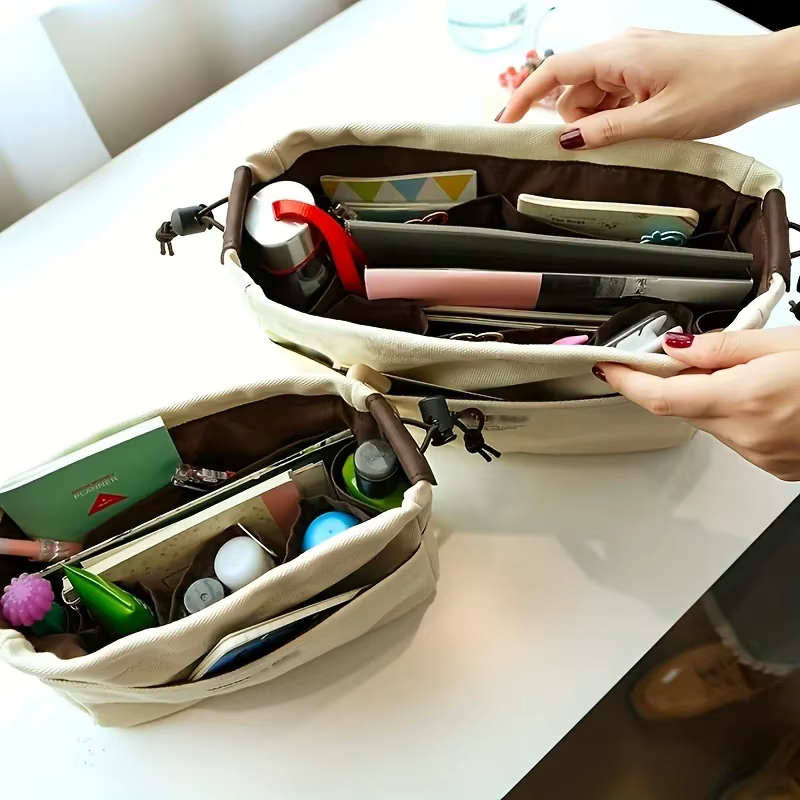 Sac à cordon en toile avec doublure intérieure multi-poches
