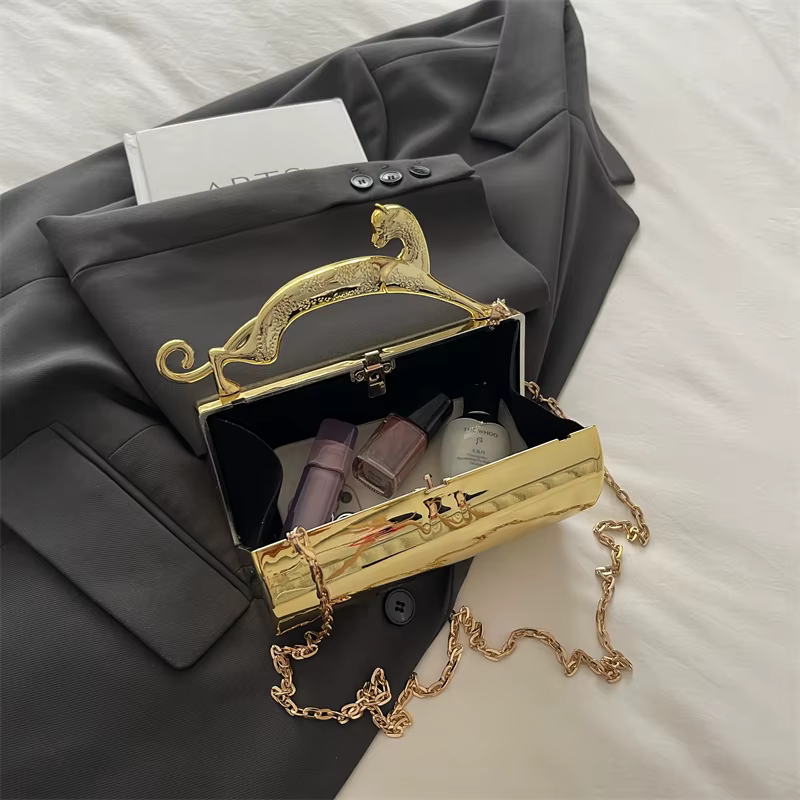 Animaux léopard poignée en métal pochette de soirée à la mode sac à main de fête dame de haute qualité acrylique épaule