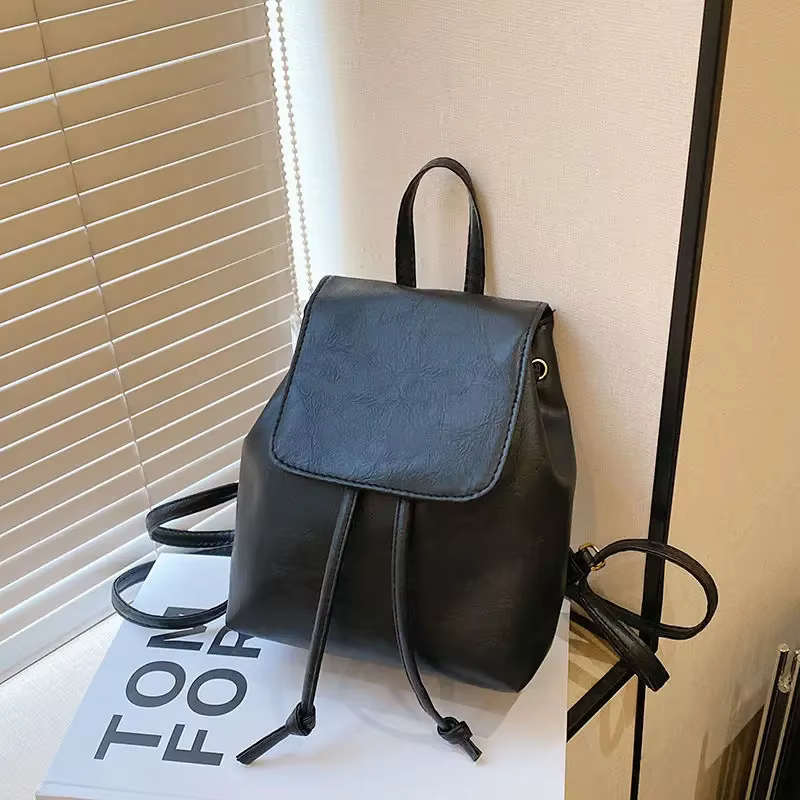Nouveau Mini sac à dos artistique marron avec cordon de serrage pour femmes