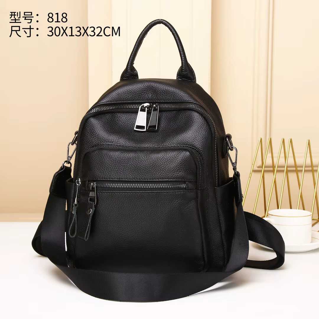 Sac à dos en cuir véritable noir pour femme