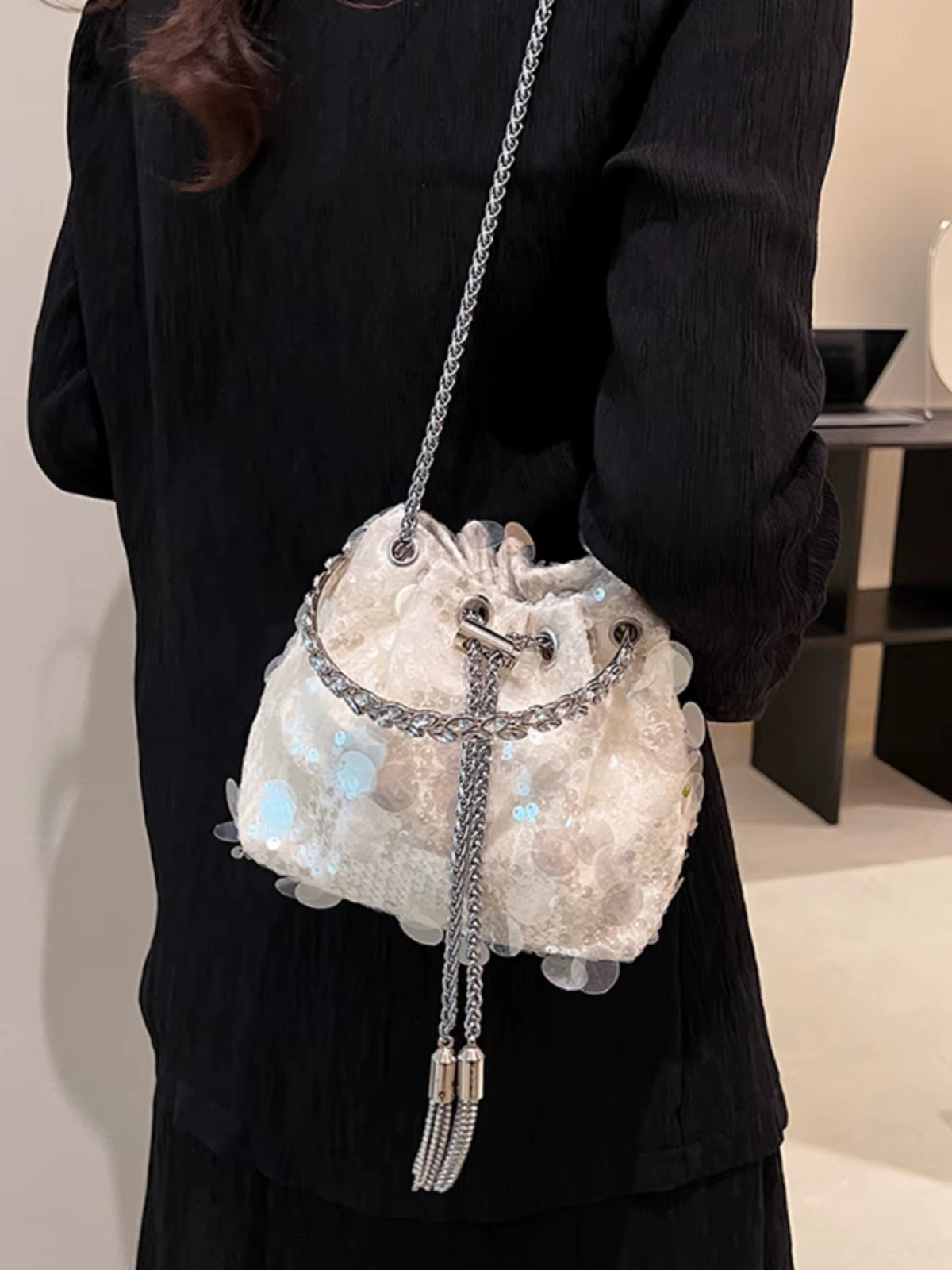 JOTassel-Sac à bandoulière à paillettes pour femme