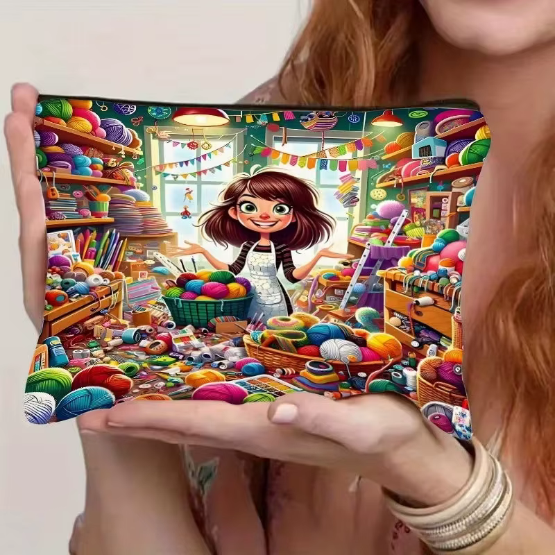 Un sac de maquillage sur le thème fait à la main – Sac à fermeture éclair multifonctionnel mignon pour femmes