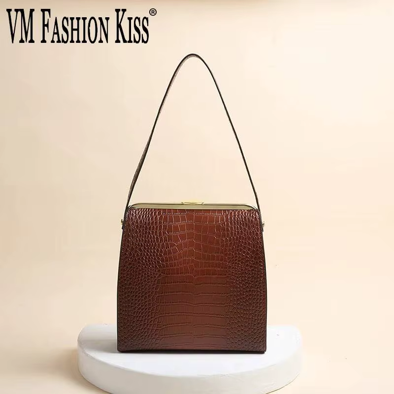 Sac à main classique Vintage motif Crocodile bordeaux en cuir synthétique