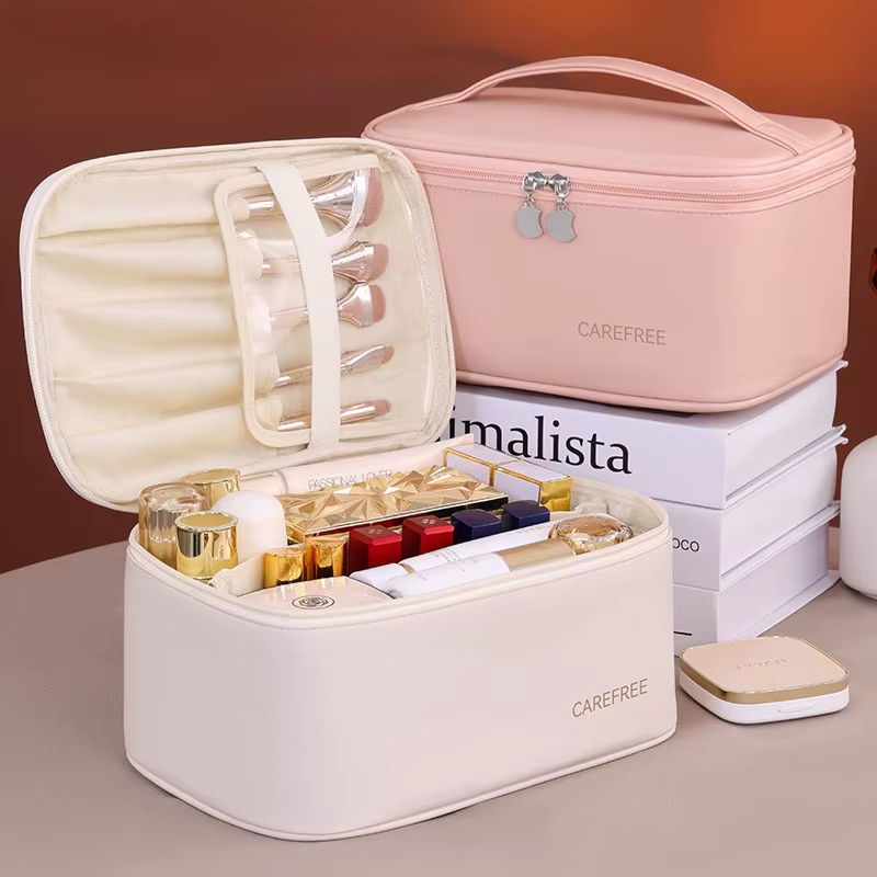 Trousse de maquillage de luxe en PU pour femme – Organisateur de cosmétiques de voyage avec fermeture à glissière
