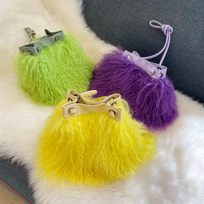 Nouveau Sacs à main en fourrure mongole femmes sac seau