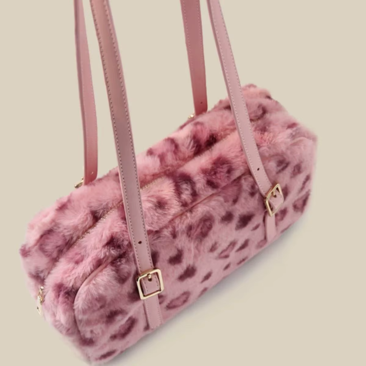 JIAERDI imprimé léopard rose sac à main femmes automne hiver nouveau peluche doux Y2k sacs à bandoulière femme