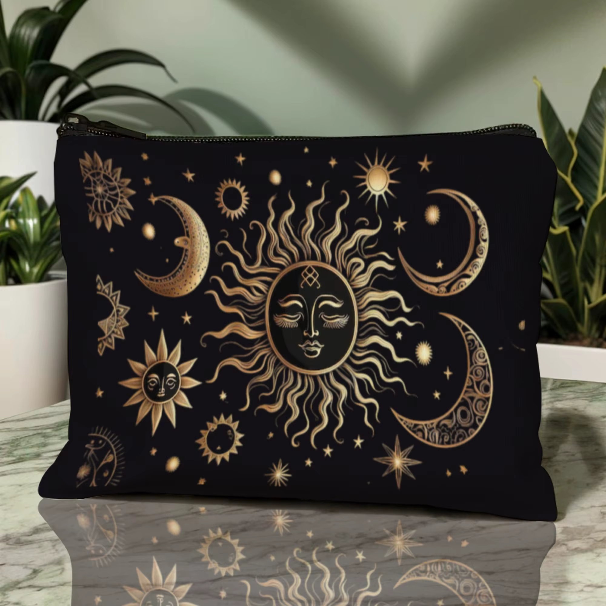 Sac à cosmétiques magique soleil-lune-étoile ambiance mystique exotique cadeau idéal pour les amateurs de thème