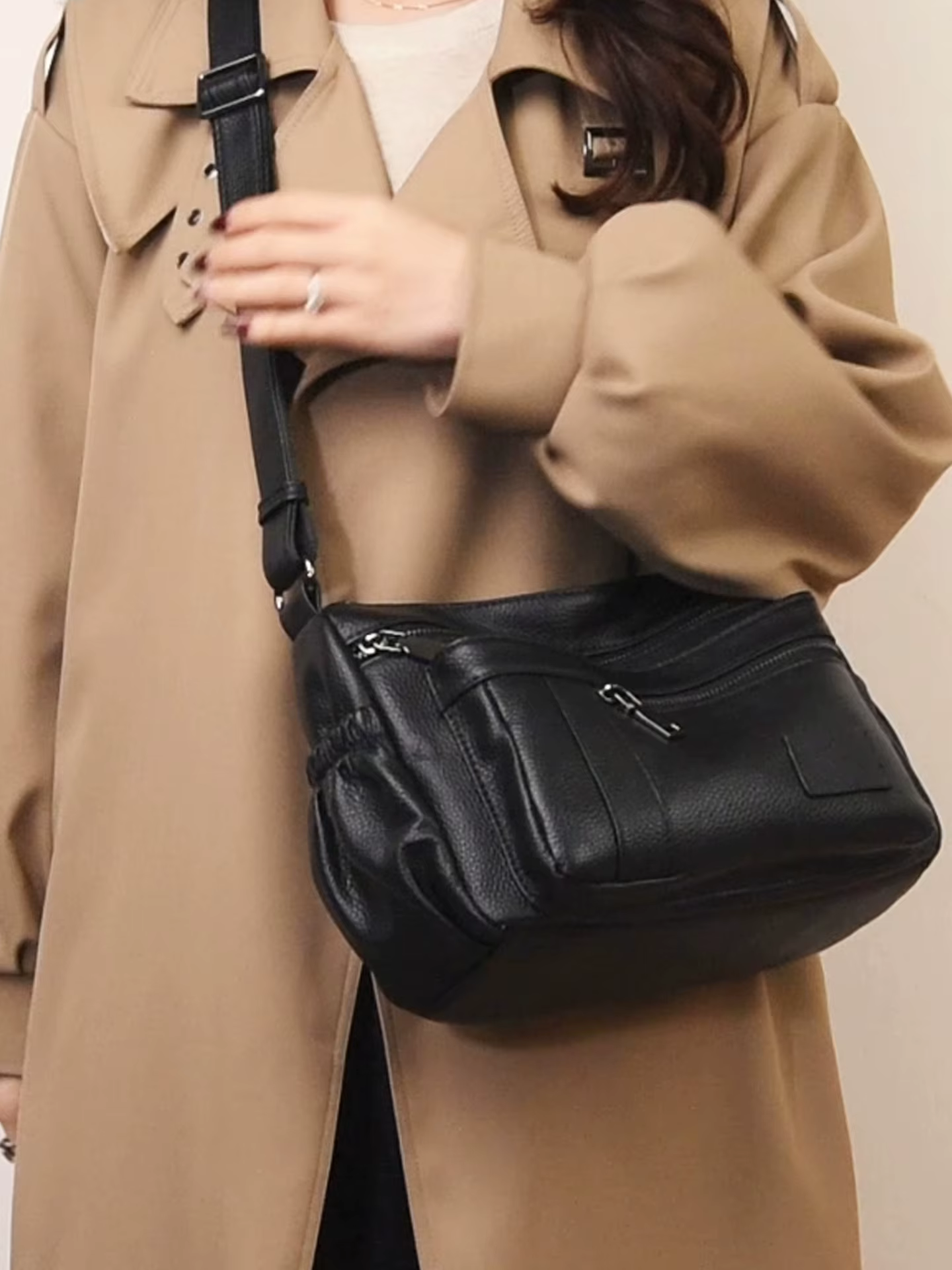 Sac à main pour femme en cuir véritable de haute qualité avec bandoulière amovible