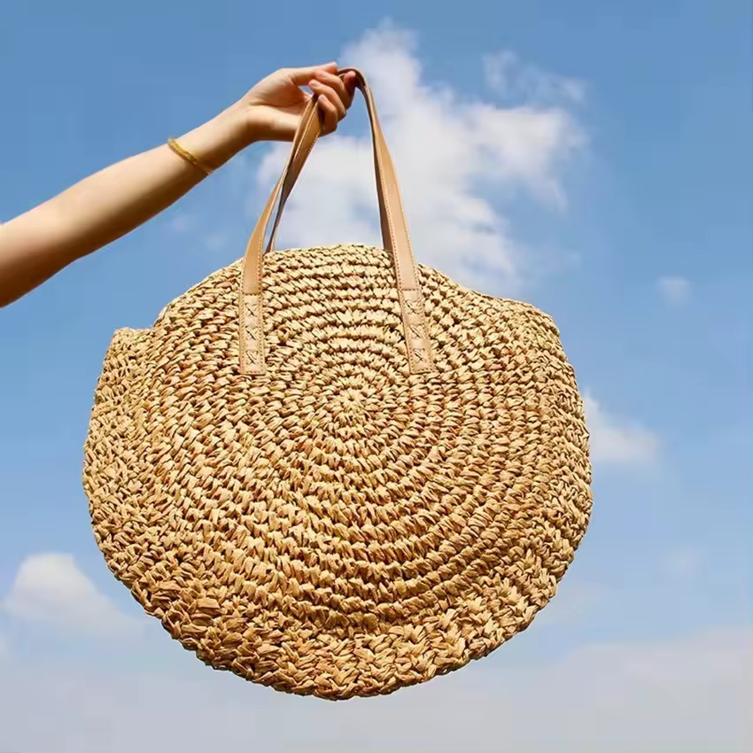 Sac de plage rond en paille