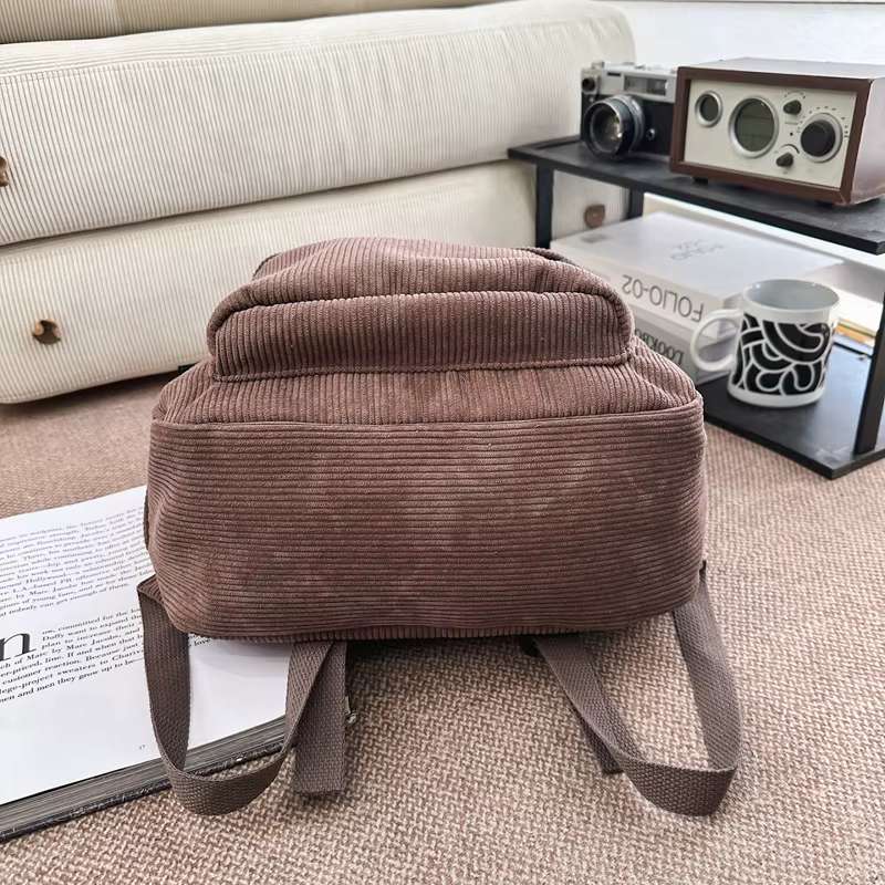 Nouveau Sac à Dos Vintage en Velours Côtelé Vert pour Garçons et Filles