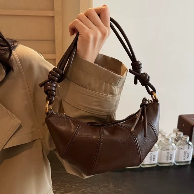 Sac à bandoulière Croissant personnalisé Vintage en cuir PU boulette sac