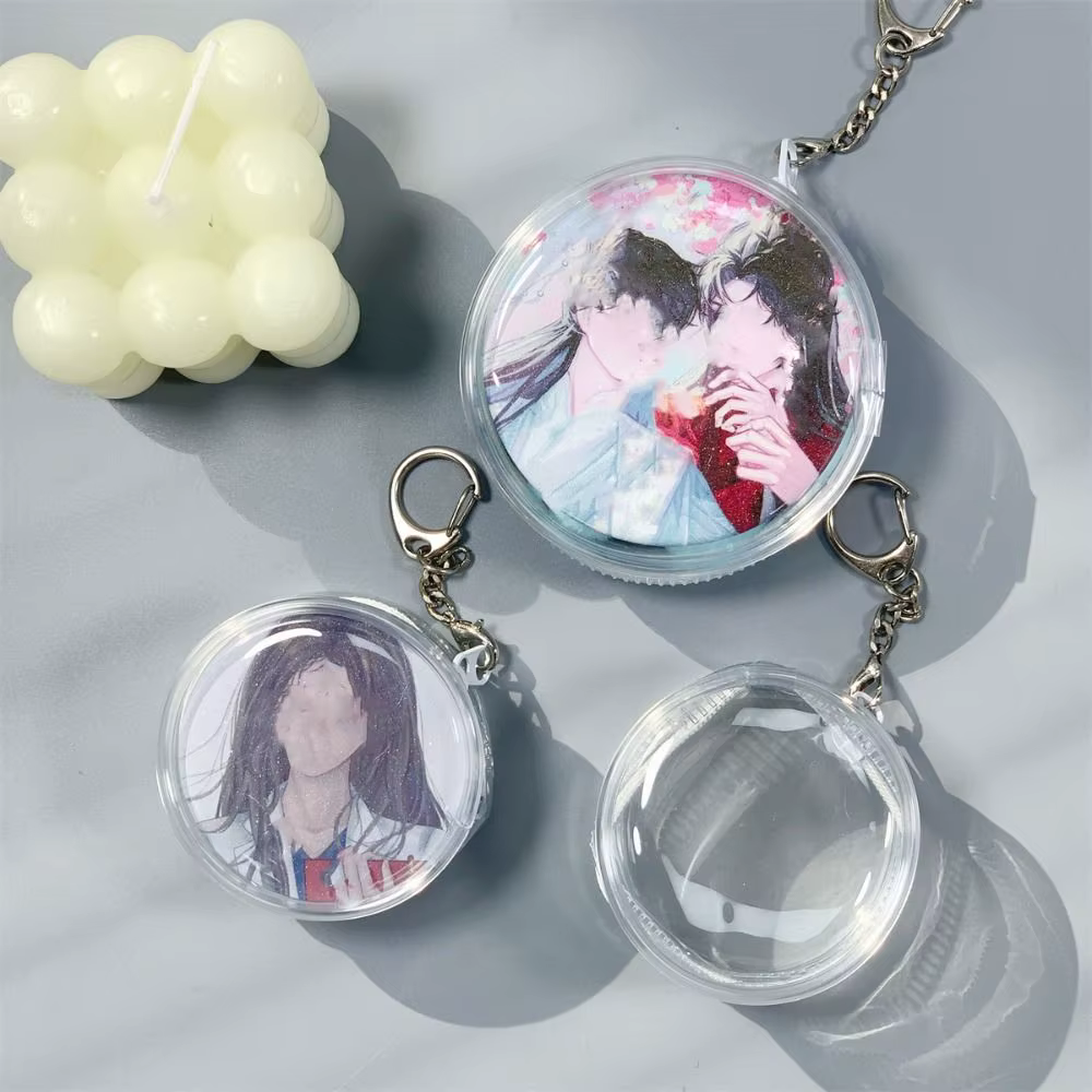 Présentoir de badges, sac d'exposition de badges Anime avec étui de Protection pour porte-clés, pochette de rangement de badges ronde transparente, sac d'extérieur