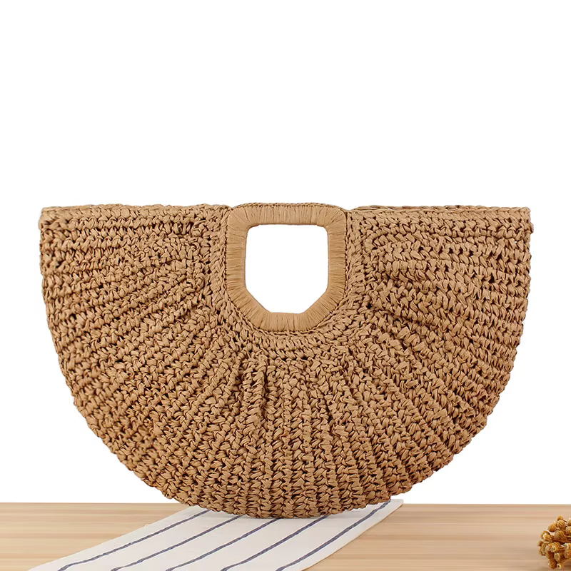 Sac à main de plage demi-lune en paille d'été pour femmes