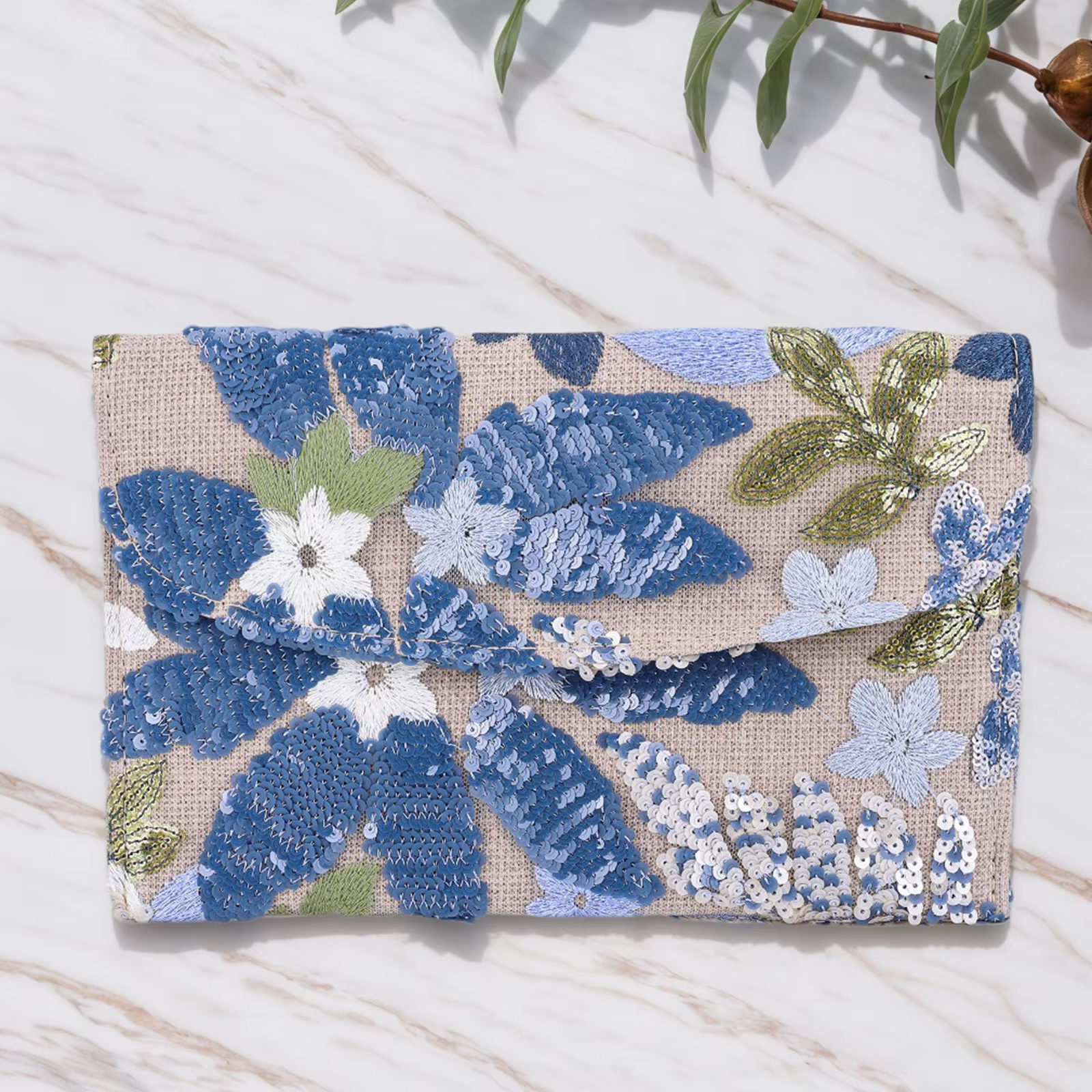 Pochette de soirée à paillettes brodées florales
